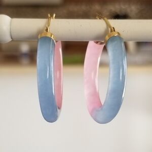 14K Gold Jade Hoop Earrings